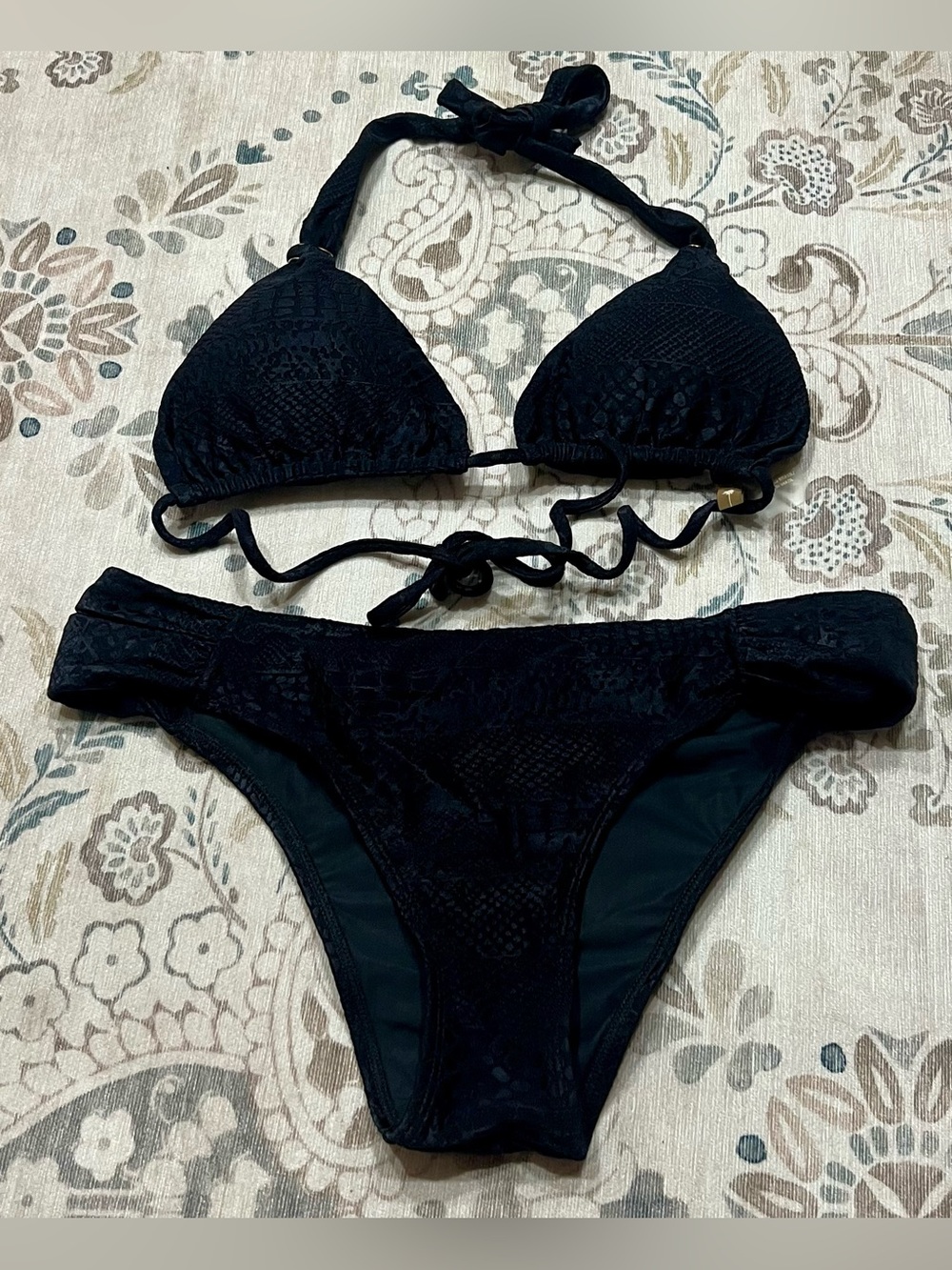 Agua De Coco Black Snake Print Bikini Set Size XL Like-New - Picture 2 of 8